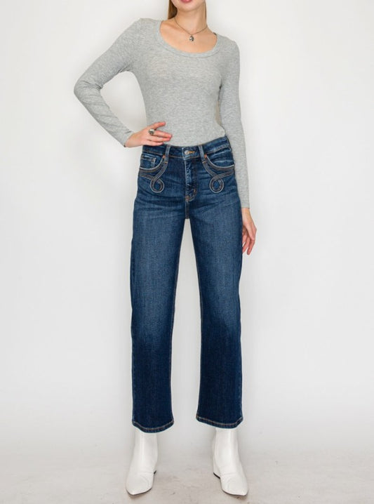 AT1029STD - High Rise Ankle Straight Jeans - Weste - Sleekdenim.com