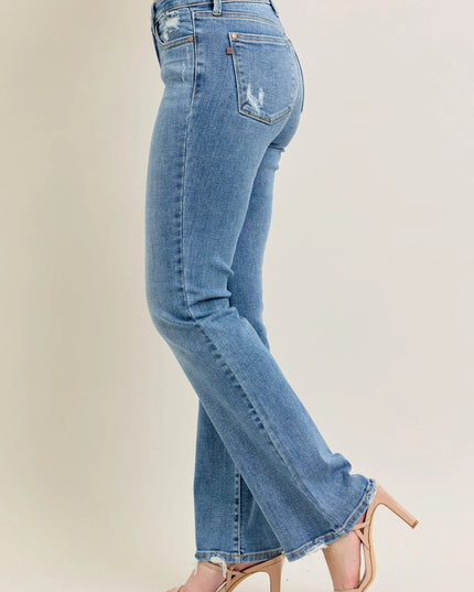 Judy Blue Full Size Mid Rise Wash Destroy Hem Bootcut Jeans Plus Size - Sleekdenim.com