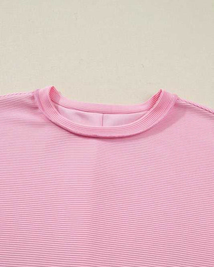 Ribbed Exposed Seam Drop Shoulder Pullover - Sleekdenim.com