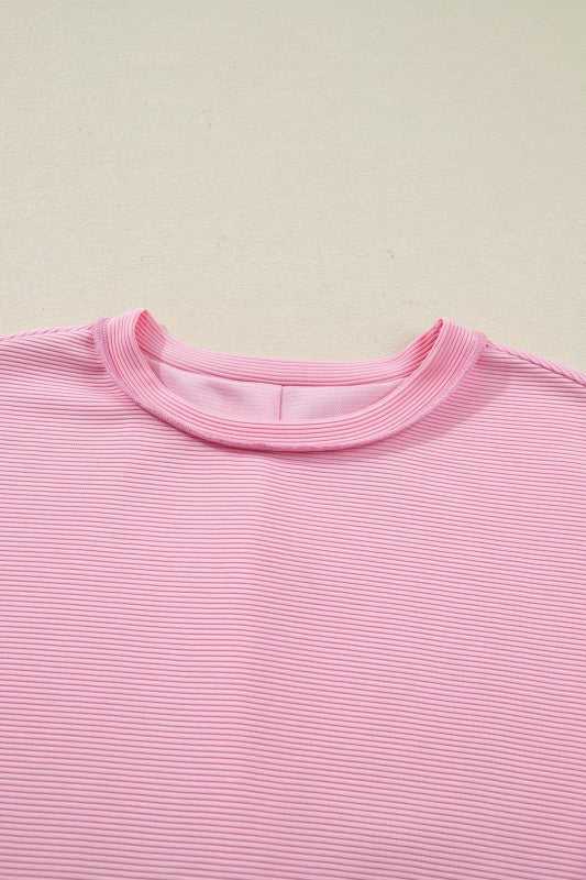 Ribbed Exposed Seam Drop Shoulder Pullover - Sleekdenim.com