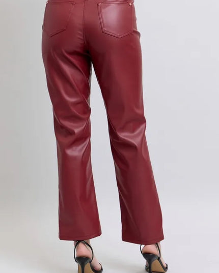 Judy Blue Full Size High Waist Tummy Control Faux Leather Straight Pants Plus Size - Sleekdenim.com
