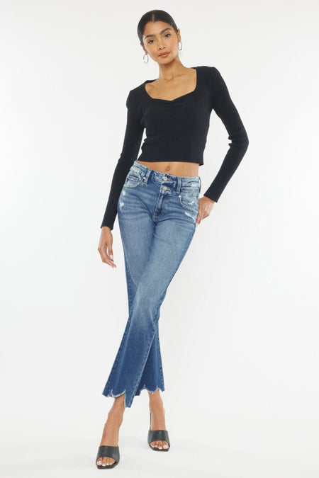 Kancan High Rise Wide Waistband Slim Straight Jeans | Sleekdenim.com