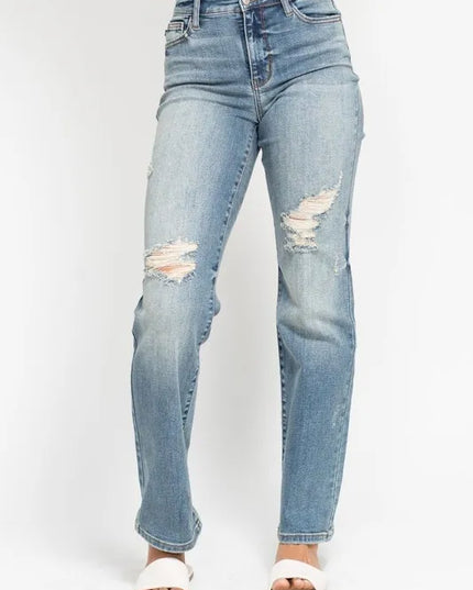 Judy Blue Full Size High Waist Distressed Dad Jean Plus Size - Sleekdenim.com