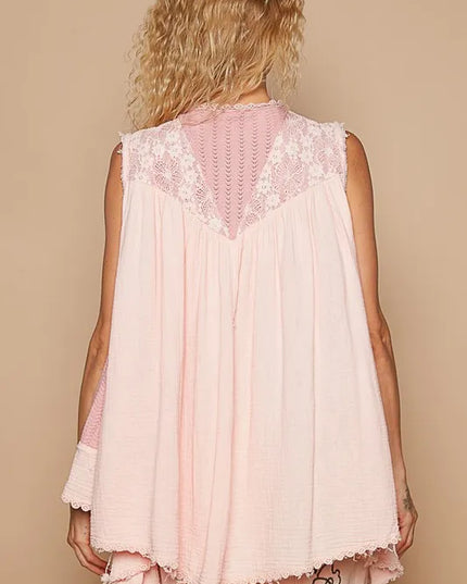 POL Embroidered Pearls Open Front Sleeveless Cardigan - Sleekdenim.com