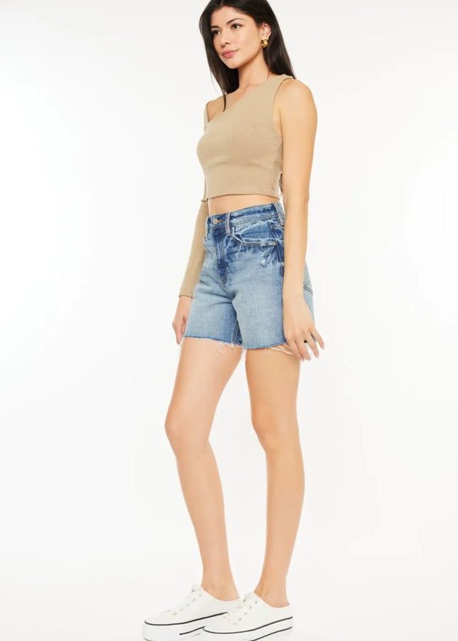 Kancan Full Size Raw Hem High Waist Denim Shorts - Sleekdenim.com