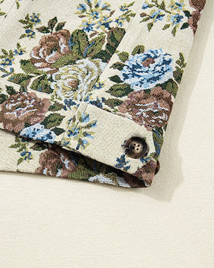 Floral Zip-Up Contrast Collared Jacket - Sleekdenim.com