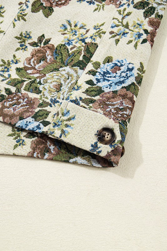 Floral Zip-Up Contrast Collared Jacket - Sleekdenim.com