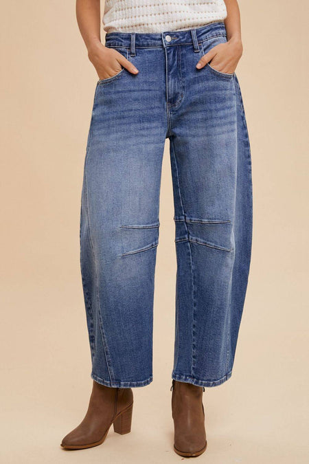 Annie Wear Mid Rise Barrel Leg Jeans with Pockets | Sleekdenim.com