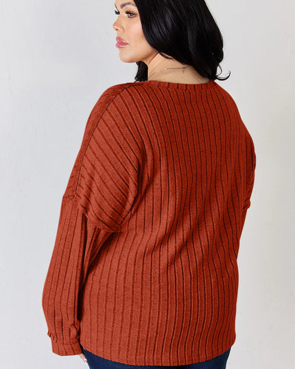 Basic Bae Full Size Ribbed Half Button Long Sleeve T-Shirt - Sleekdenim.com