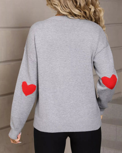Valentine's Day Heart Graphic Dropped Shoulder Sweater - Sleekdenim.com