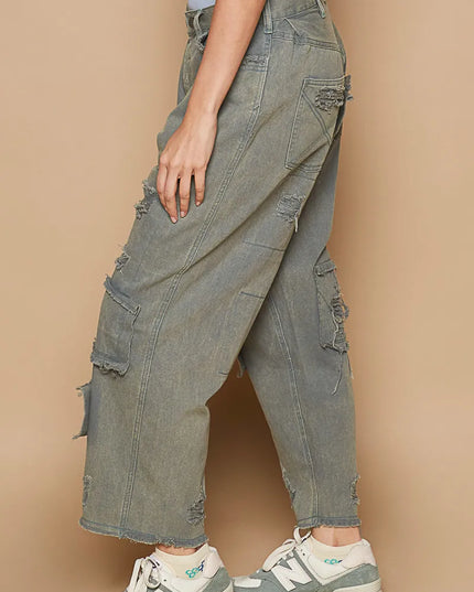 POL Distressed Raw Hem Wide Leg Pants - Sleekdenim.com