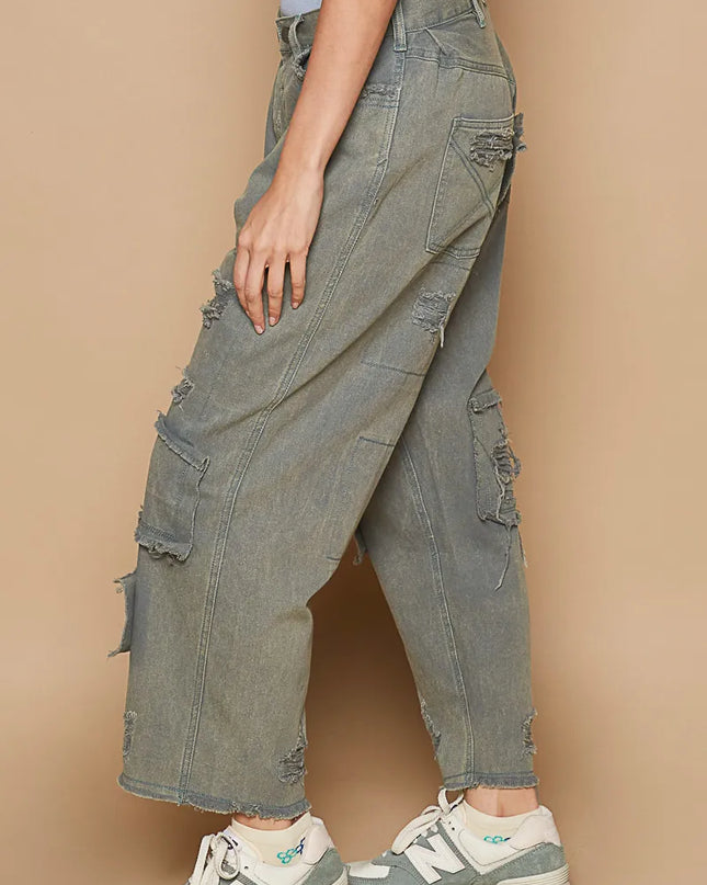 POL Distressed Raw Hem Wide Leg Pants - Sleekdenim.com