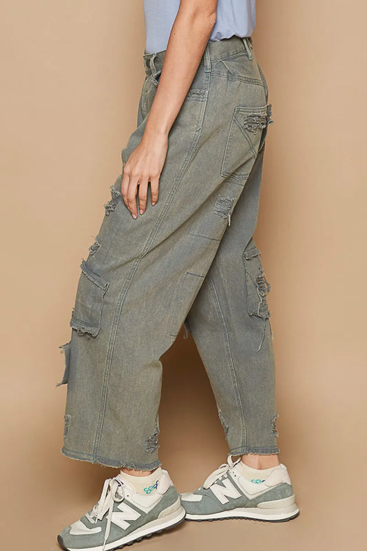 POL Distressed Raw Hem Wide Leg Pants - Sleekdenim.com