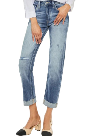 Kancan High Rise Cuffed Straight Jeans - Sleekdenim.com