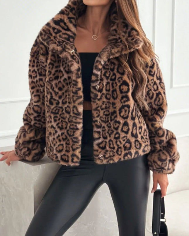Leopard Faux Fur Cropped Jacket - Sleekdenim.com