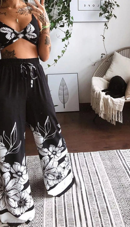 Boho Butterfly Print Top and Pants Set - Sleekdenim.com