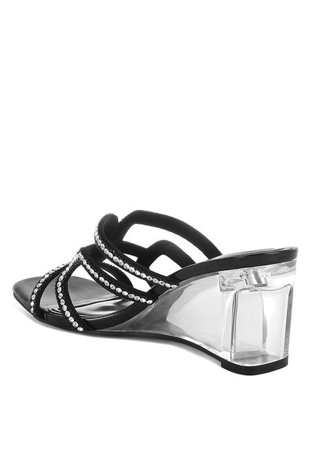 Caqueta Metallic Rhinestone Clear Wedge Sandals - Sleekdenim.com