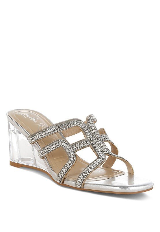 Caqueta Metallic Rhinestone Clear Wedge Sandals - Sleekdenim.com