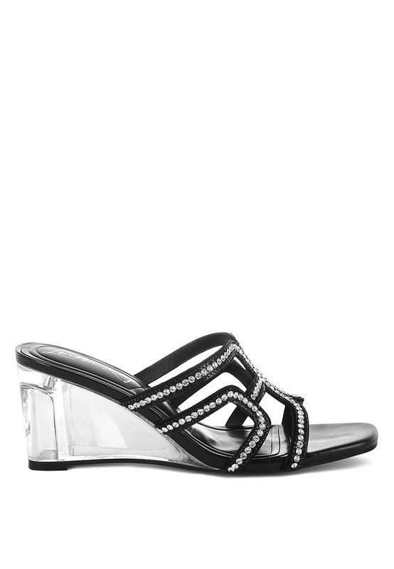 Caqueta Metallic Rhinestone Clear Wedge Sandals - Sleekdenim.com