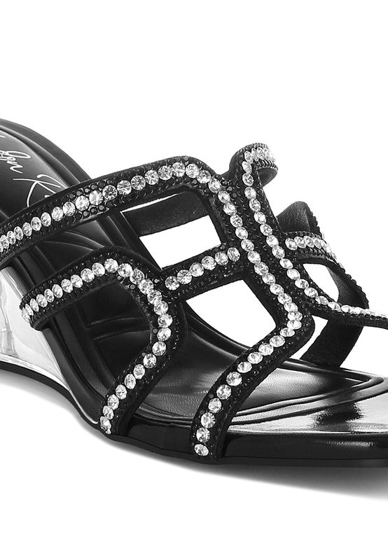 Caqueta Metallic Rhinestone Clear Wedge Sandals - Sleekdenim.com