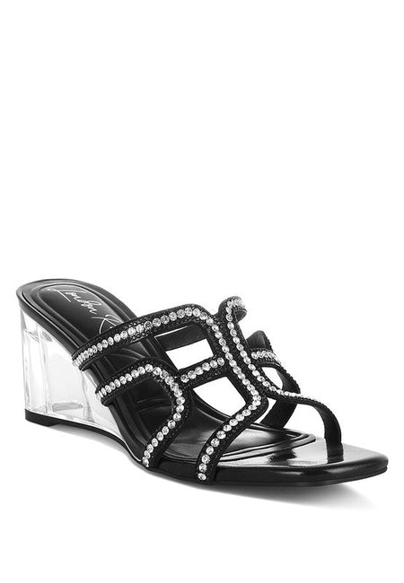 Caqueta Metallic Rhinestone Clear Wedge Sandals - Sleekdenim.com