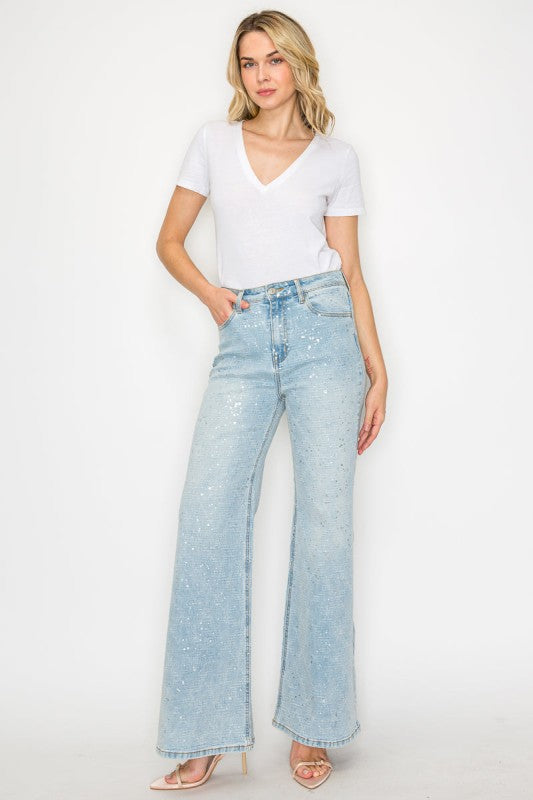 AT2074RFLL Metallic Ultra High Rise Relaxed Flare - Sleekdenim.com