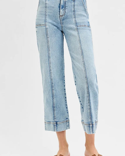 RISEN Full Size High Rise Crop Wide Front Seam Detailed Jeans Plus Size - Sleekdenim.com