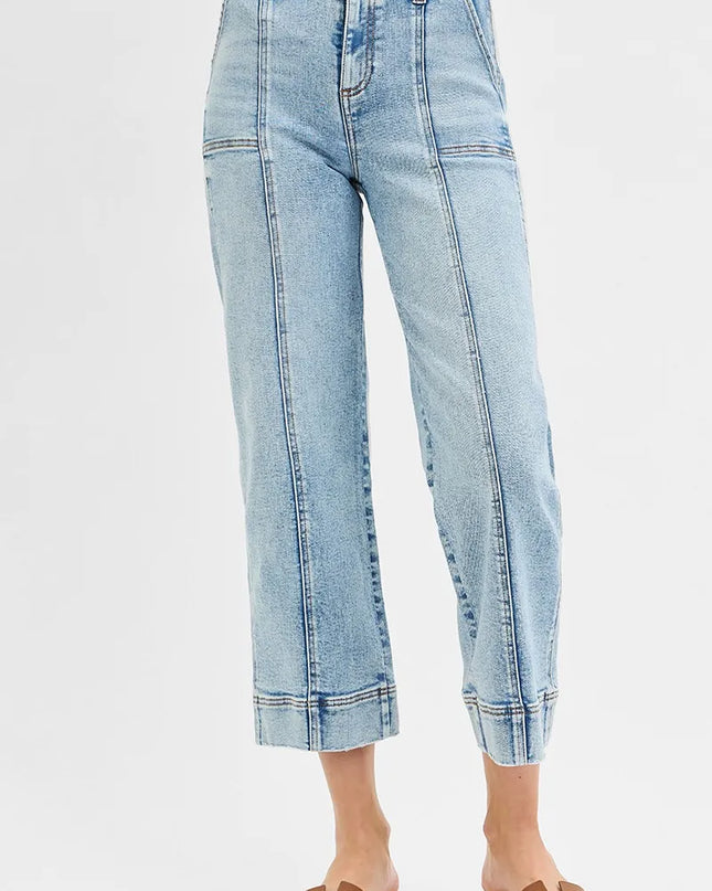 RISEN Full Size High Rise Crop Wide Front Seam Detailed Jeans Plus Size - Sleekdenim.com