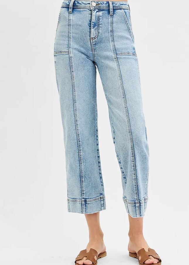 RISEN Full Size High Rise Crop Wide Front Seam Detailed Jeans Plus Size - Sleekdenim.com