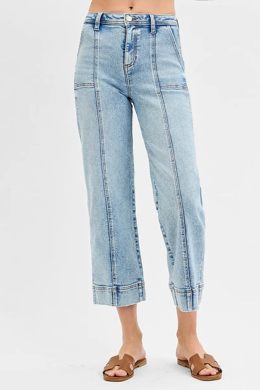 RISEN Full Size High Rise Crop Wide Front Seam Detailed Jeans Plus Size - Sleekdenim.com