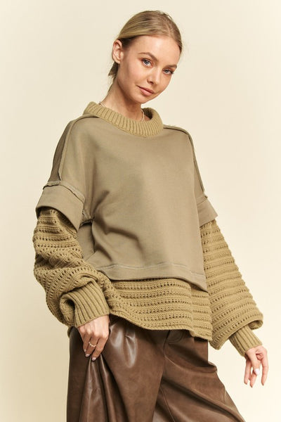 Davi & Dani Faux Layered Round Neck Sweater | Sleekdenim.com