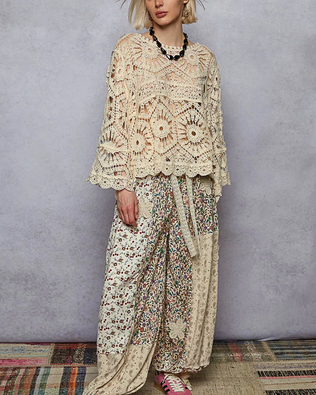 POL Round Neck Weave Knit Pattern Cropped Cover Up - Sleekdenim.com