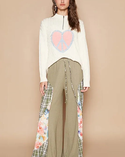 POL Cable-Knit Peace Patch Dropped Shoulder Sweater - Sleekdenim.com