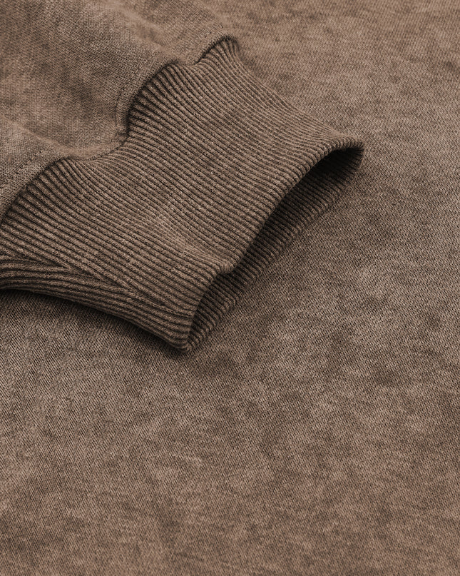 Brown Plain Drop Shoulder Crew Neck Pullover Sweatshirt