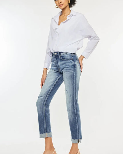 Kancan High Rise Cuffed Straight Jeans - Sleekdenim.com