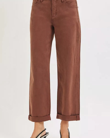 RISEN Full Size Tummy Control Mid Rise Ankle Barrel Baggy Plus Size - Sleekdenim.com