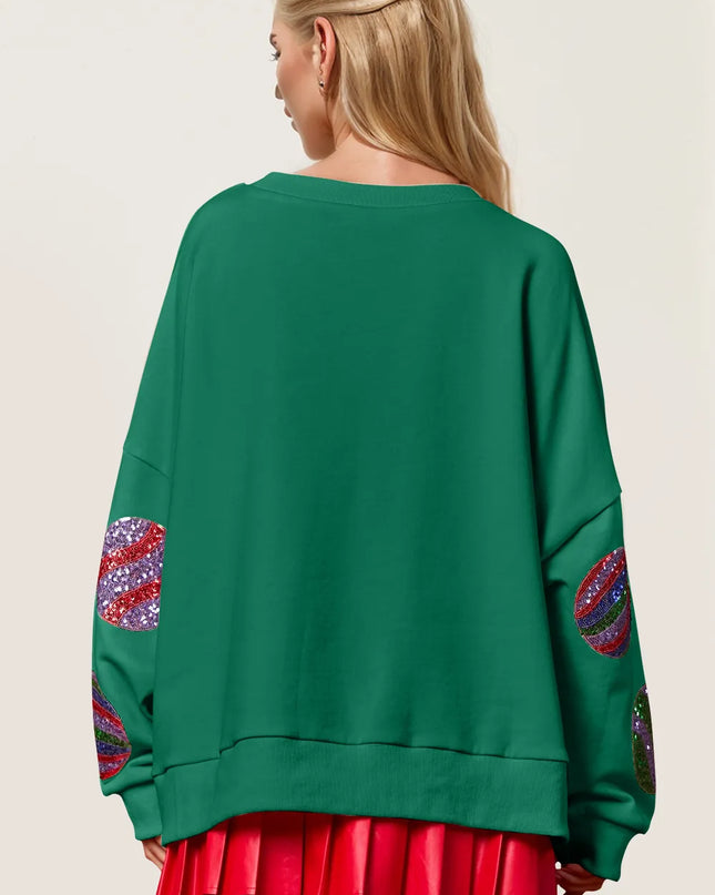 Double Take Christmas Element Sequin Round Neck Long Sleeve Sweatshirt - Sleekdenim.com
