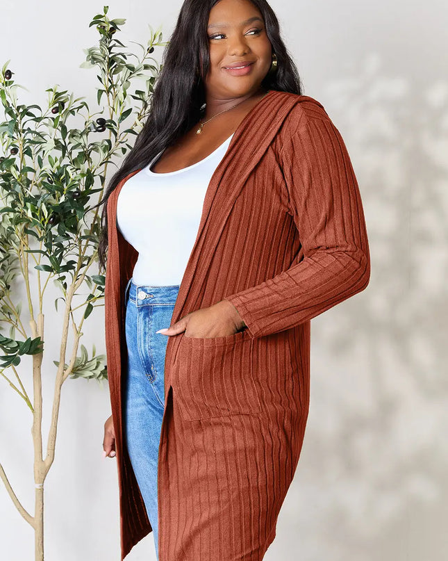 Basic Bae Full Size Hooded Sweater Cardigan - Sleekdenim.com