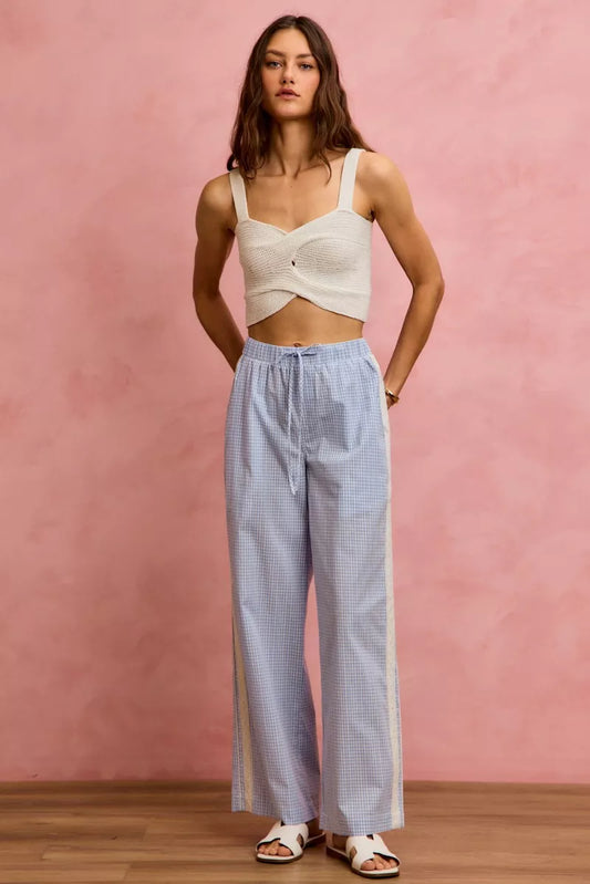 SO ME Wide Check  Pants With Side Lace Trim And Piping - 6