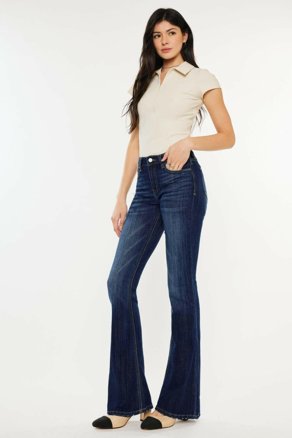 Kancan Full Size Mid Rise Slim Flare Jeans.