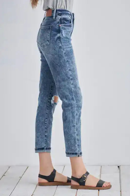 Artemis Vintage AT1061MMD HIGH RISE STRETCH DISTRESSED MOM JEANS - Sleekdenim.com