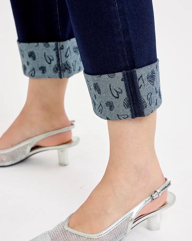 RISEN Full Size Mid Rise Fit Crop Wide With Printed Cuff Jeans Plus Size - Sleekdenim.com