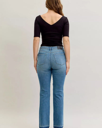 Judy Blue Full Size Mid Rise Slim Bootcut Tummy Control Release Hem Jeans Plus Size - Sleekdenim.com