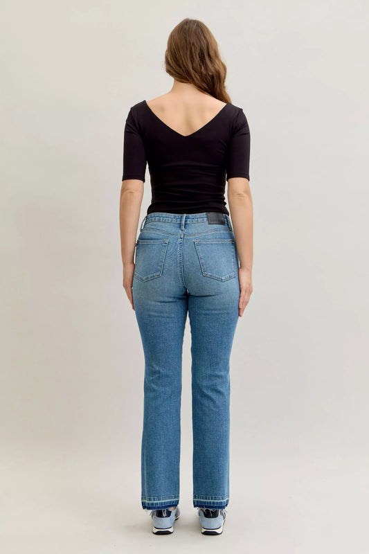 Judy Blue Full Size Mid Rise Slim Bootcut Tummy Control Release Hem Jeans Plus Size - Sleekdenim.com