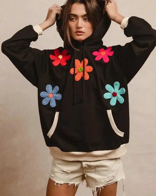 BiBi Patched Hoodie Top - Sleekdenim.com