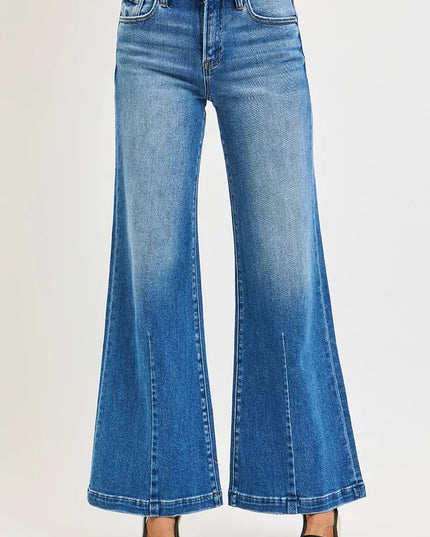 RISEN Full Size Mid Rise Wide Leg Jeans with Flared Look Plus Size - Sleekdenim.com