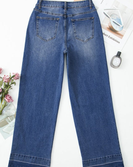 Denim Raw Hem Straight Leg Jeans - Sleekdenim.com