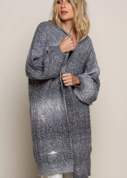 POL Distressed Cable-Knit Ombre Dying Cardigan - Sleekdenim.com