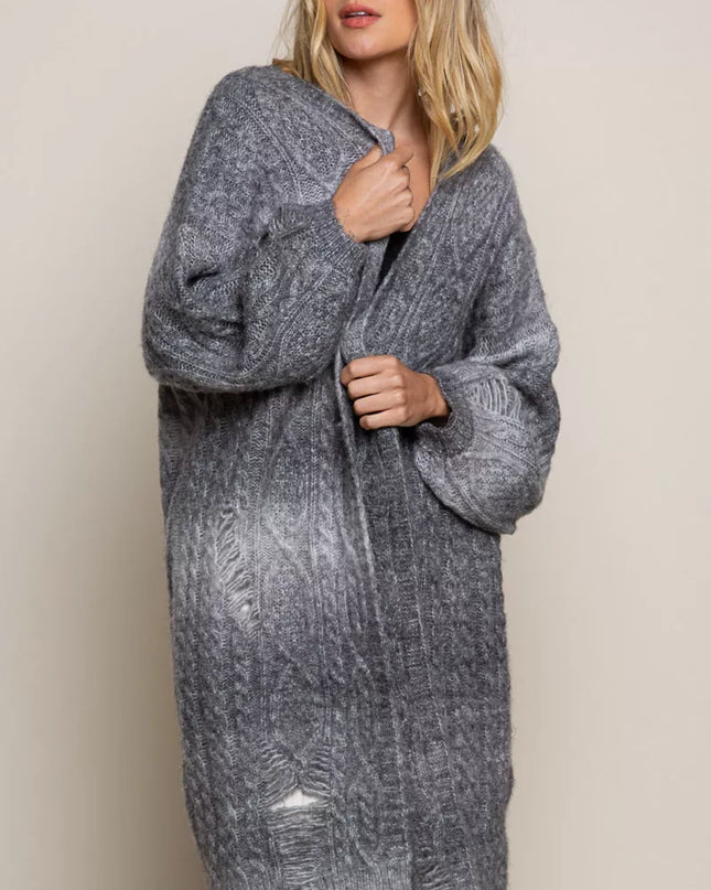 POL Distressed Cable-Knit Ombre Dying Cardigan - Sleekdenim.com