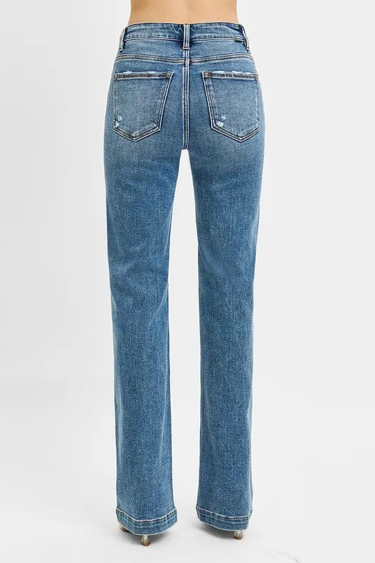 RISEN Full Size Distressed Detail Bootcut Jeans Plus Size - Sleekdenim.com